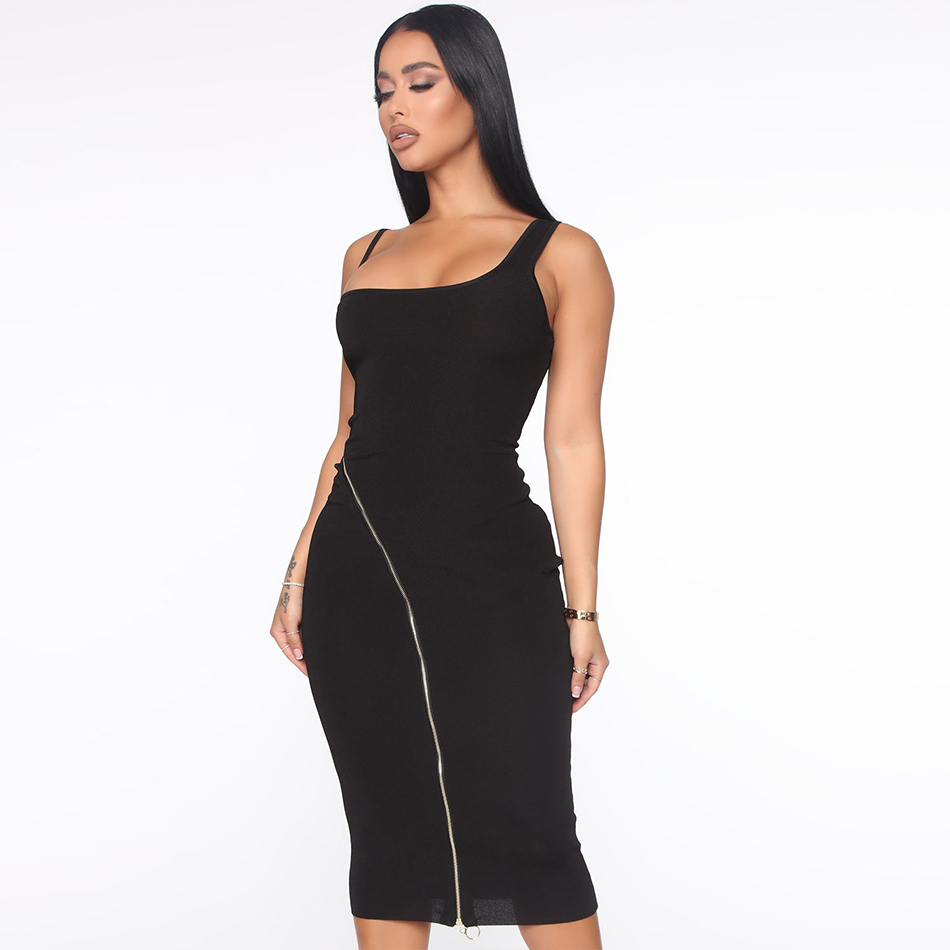 Summer Women Spaghetti Strap Bodycon Bandage Dress Sexy Sleeveless Black Club Evening Runway Party Midi Dresses 210423