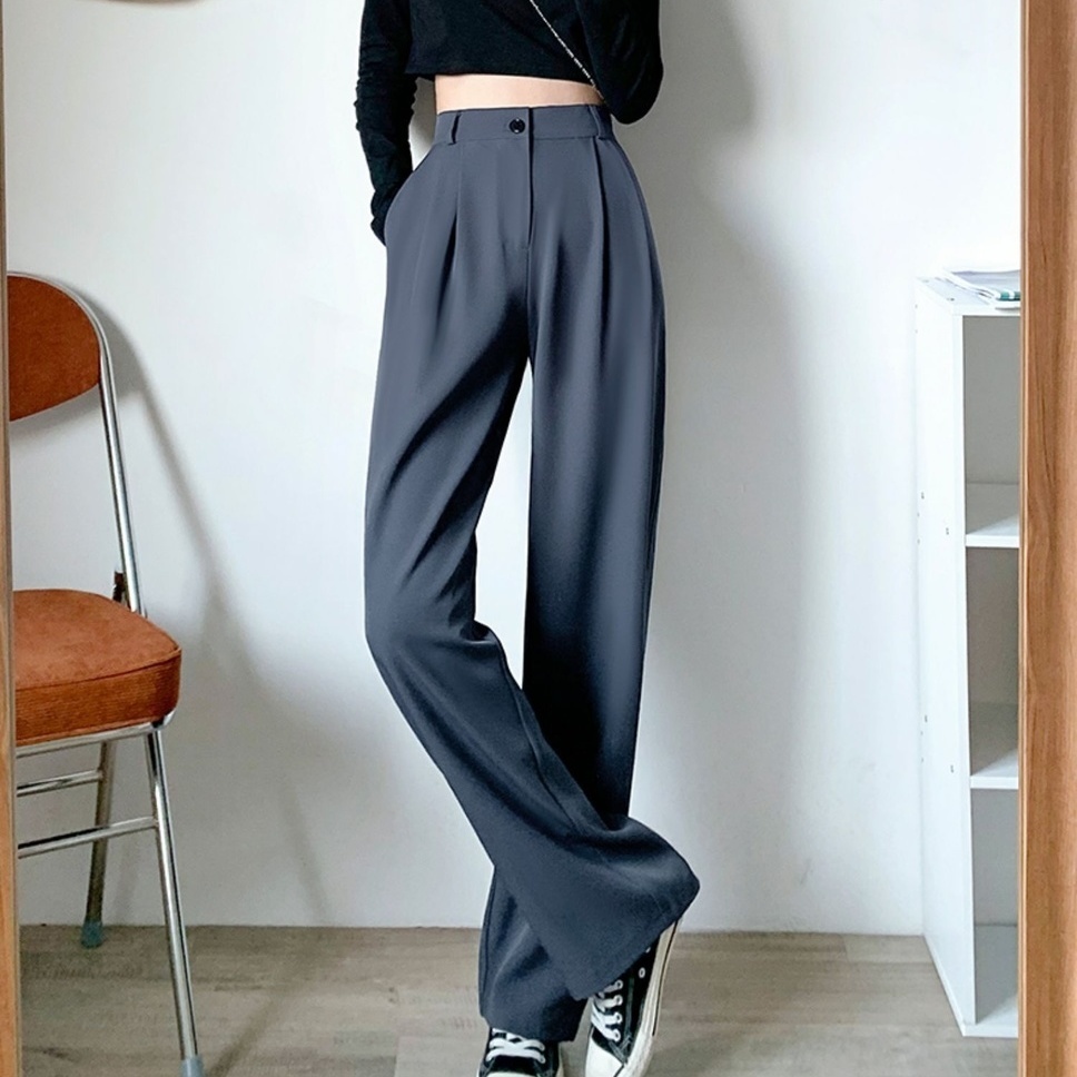 Elastic Waist Palazzo Pant Wide Leg Pants Women High Streetwear Elegant Office Ladies Khaki Gray Trousers 210510