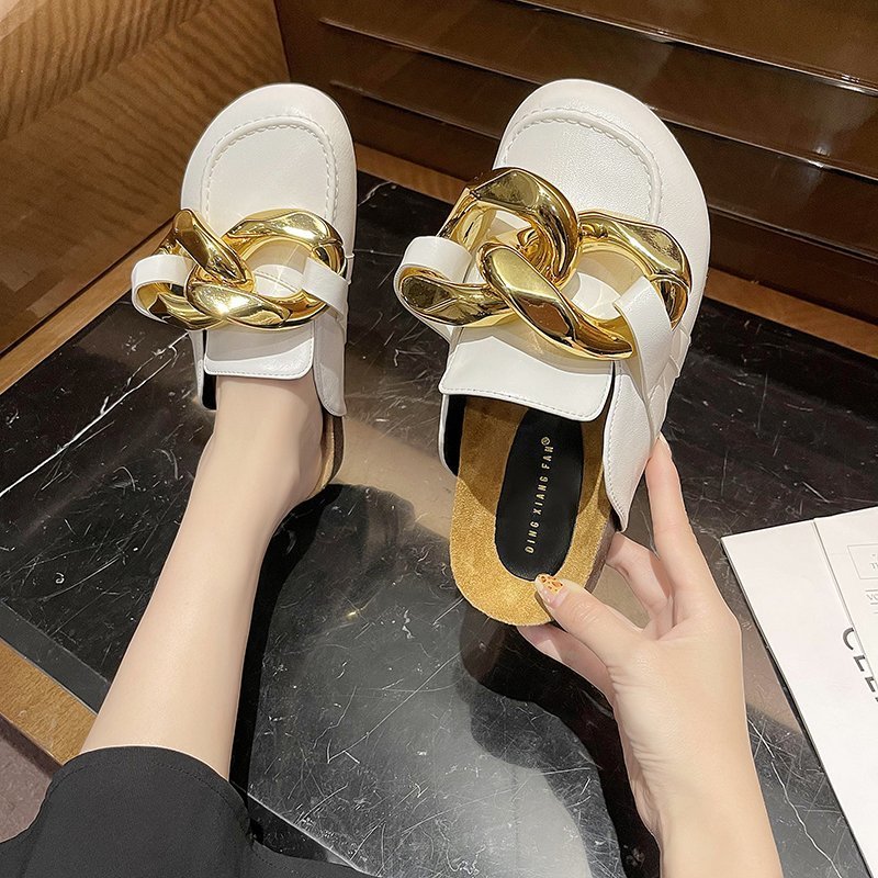 Gold Chain Decor Round Toe Flat Mules Lazy Loafers Shoes Women's Outdoor Cozy Soft PU Leather Casual Slippers Female Shoes X0523, Black
Gold Chain Decor Round Toe Flat Mules Lazy Loafers Shoes Women's Outdoor Cozy Soft PU Leather Casual Slippers Female Shoes X0523, Black