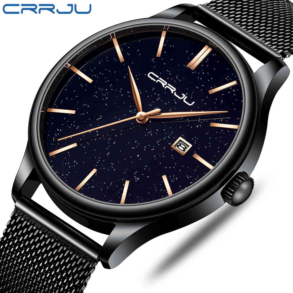 Top Luxury CRRJU Brand Men Watches Mens Gold Pointer Stainless Steel Watches Casual Dress Blue Starry Quartz Wristwatch 210517, Black gold
Top Luxury CRRJU Brand Men Watches Mens Gold Pointer Stainless Steel Watches Casual Dress Blue Starry Quartz Wristwatch 210517, Black gold