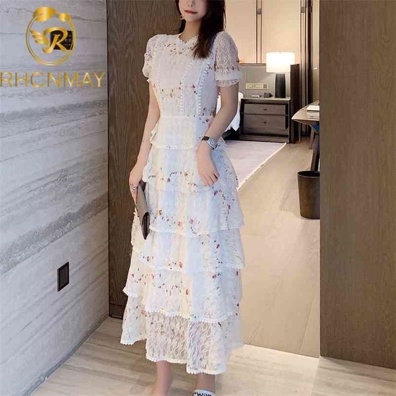 Vintage Layer Ruffles Lace Maxi Dress Runway Summer Women White Floral Embroidery Long Hollow Out Cake Party 210520, Pink short sleeve
Vintage Layer Ruffles Lace Maxi Dress Runway Summer Women White Floral Embroidery Long Hollow Out Cake Party 210520, Pink short sleeve
