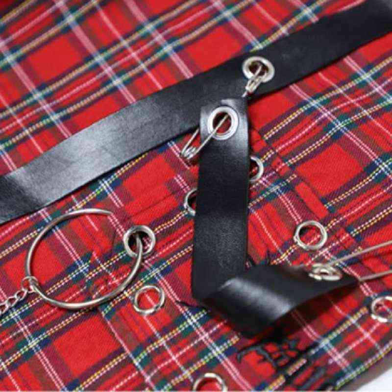 HOUZHOU Punk Cargo Plaid Pant Gothic Harajuku Red Checkered Wide Leg Trousers For Female Autumn Streetwear Hippie Fashion 211124
