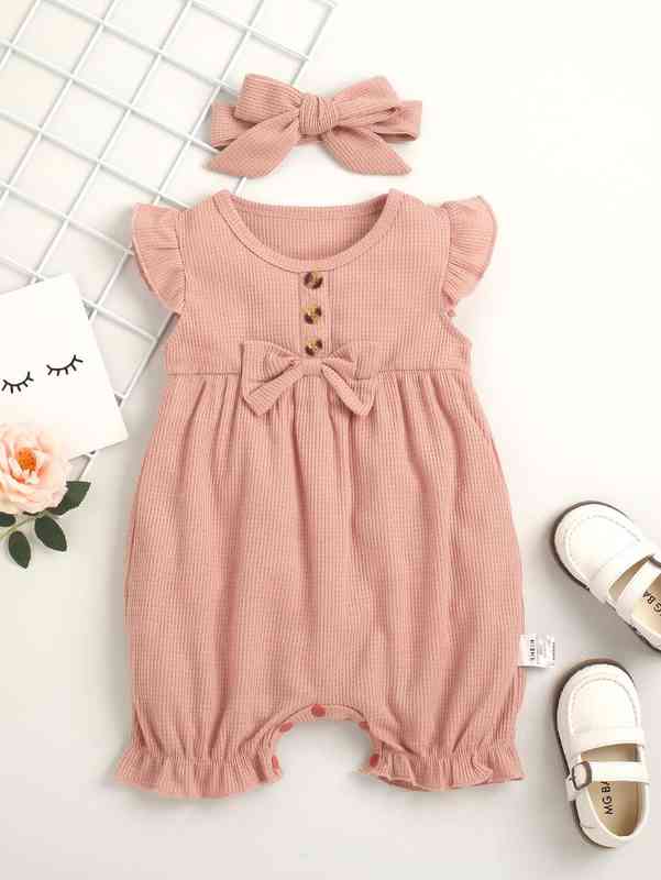 Baby Girl Bow Front Romper & Headband SHE
