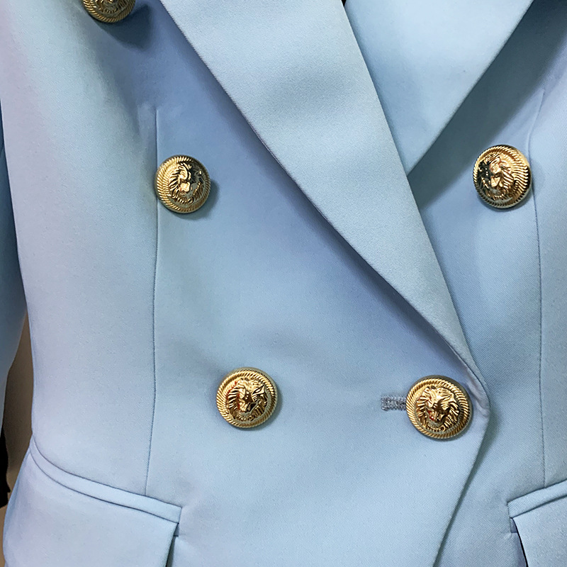Classic Style Top Quality Original Design Women's Double-Breasted Blazer Baby Blue Slim Jacket Metal Buckles Blazers Composite Suit Fabric Coat O