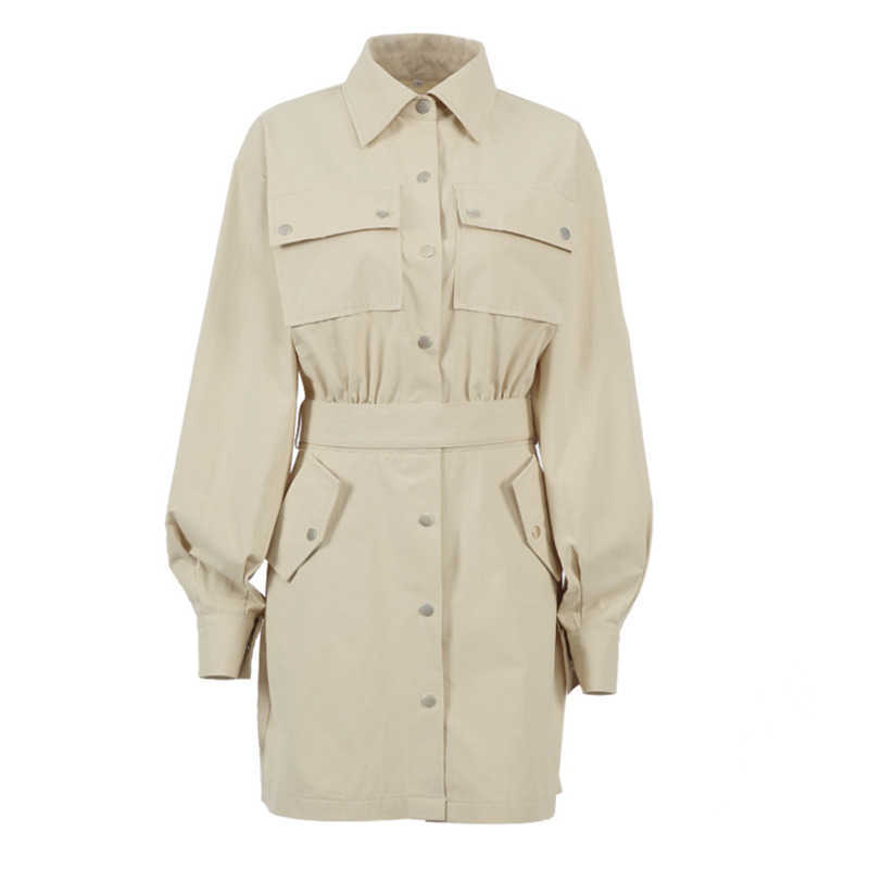 DEAT Women Dress Turn-down Collar Long Sleeve Arrivals Lady Temperament Fashion Spring Autumn 11D1516 210709