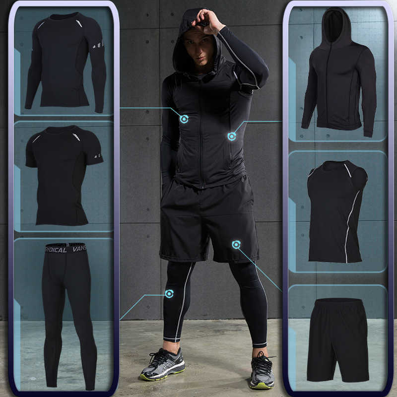 Men's Gym Training Fiess Sportswear Athletic Physical Workout Clothes Suits Running Jogging Sports Clothing Tracksuit Dry Fit Q1901