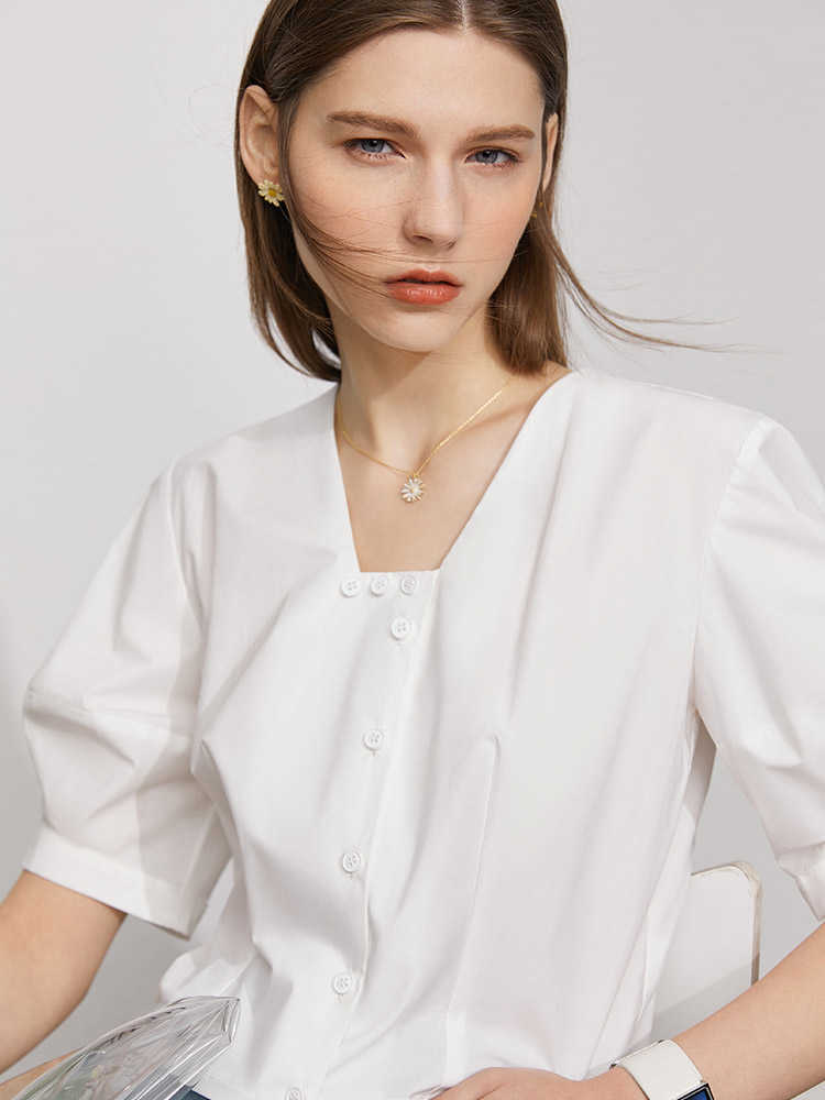 Minimalism Summer Causal Women's Blouse Offical Lady Solid Square Neck Loose Shirt Streetwear Tops 12140552 210527