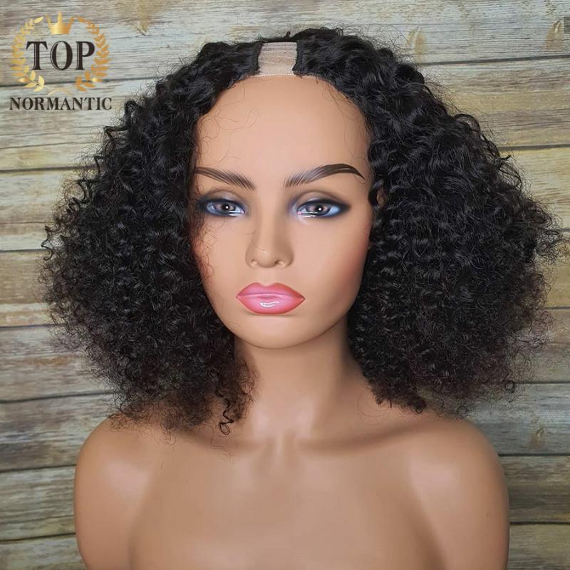 Topnormantic U Part Bob Wig Deep Curly Human Hair Remy Glueless Kinky For Black Women Lace Wigs