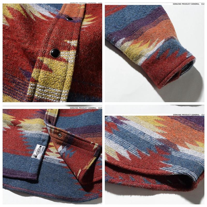 Japanese Style Men Shirt Fashion Hip Hop Plaid Woolen Long Sleeve Shirts Male Streetwear Oversize Casual Camisa Men's