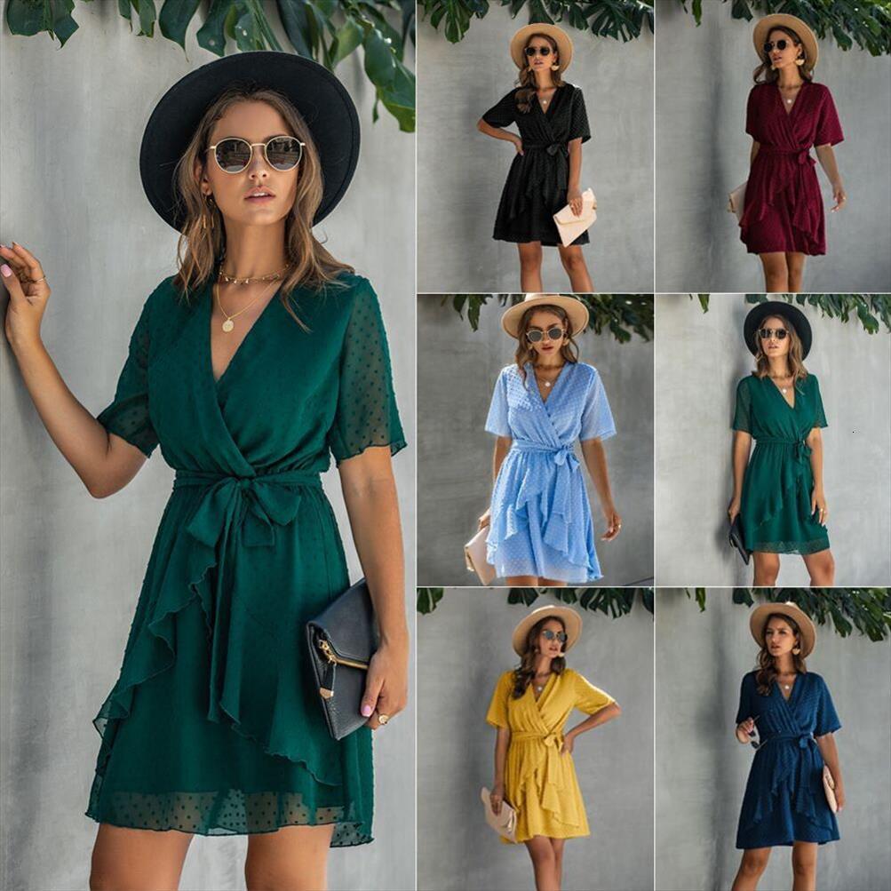 summer fashion short sleeve womens dresses v neck ruffle lace up belt mini dress casual pollka dot sweet chiffon vestido, Black;gray
summer fashion short sleeve womens dresses v neck ruffle lace up belt mini dress casual pollka dot sweet chiffon vestido, Black;gray