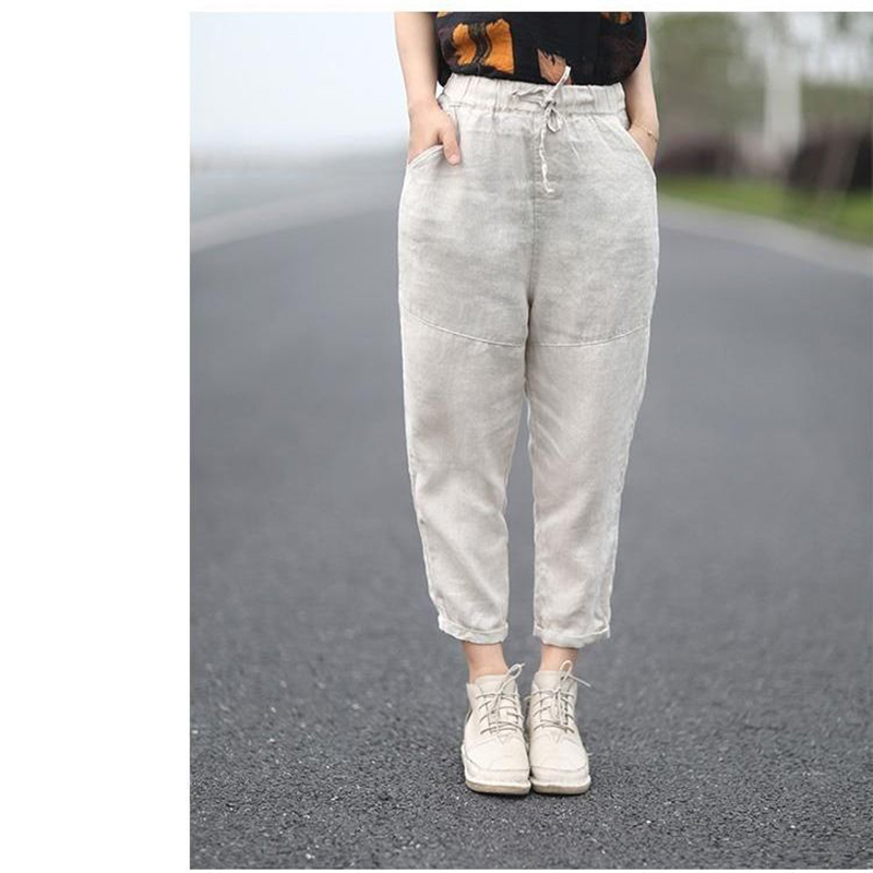 Arrival Spring Summer Women Loose Solid Cotton Linen Anklelength Pants Allmatched Casual Harem Plus Size S987 210512