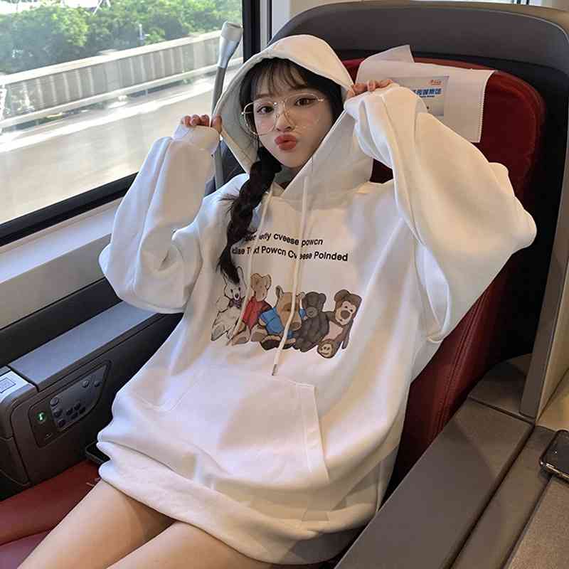 Hooded bear sweater women' autumn Korean 2021 New Cute age reducing loose medium thin long sleeved top, White
Hooded bear sweater women' autumn Korean 2021 New Cute age reducing loose medium thin long sleeved top, White