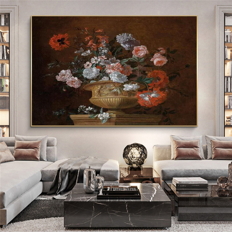 Europe Vintage Canvas Painting Wall Decor Still Life With Flowers In A Glass Vase Nordic Art Poster And Prints Picture Cuadros