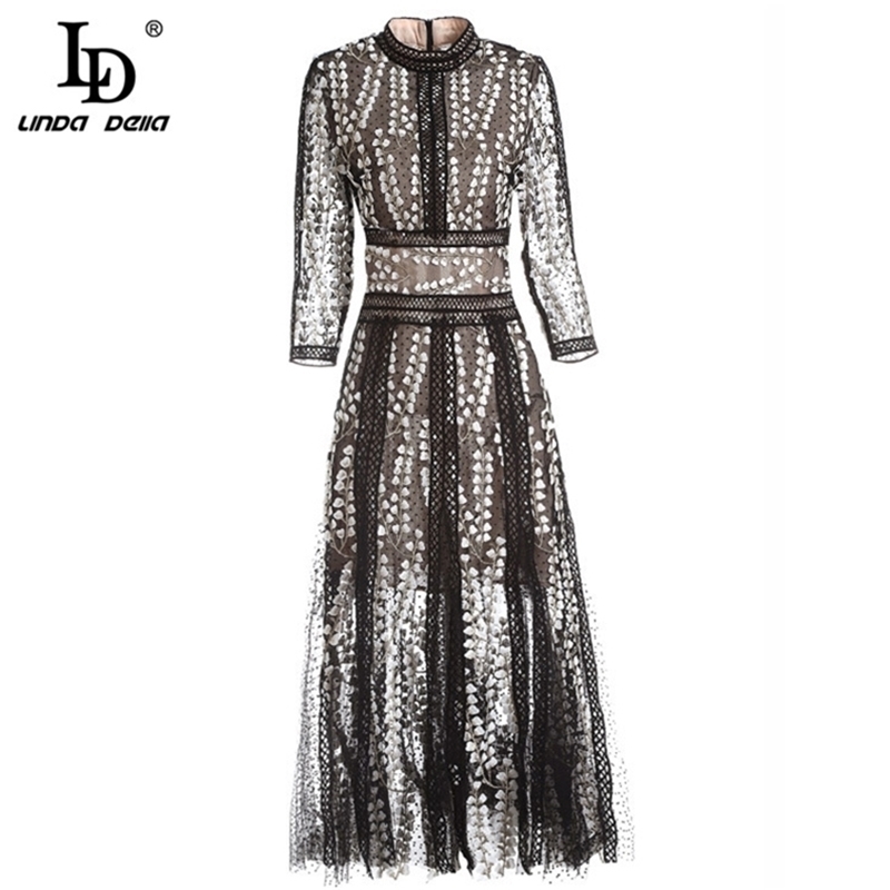 Summer Fashion Runway Vintage Dress Women's 3/4 Sleeve Black Lace Hollow out Mesh Flower Embroidery 210522
Summer Fashion Runway Vintage Dress Women's 3/4 Sleeve Black Lace Hollow out Mesh Flower Embroidery 210522