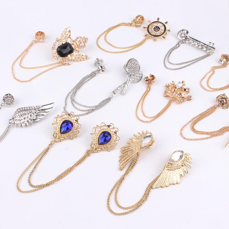 Pins, Brooches Fashion Gold Tie Clip For Men Classic Meter Copper Bar Golden Collar Pin Crystal Business Suit Pins