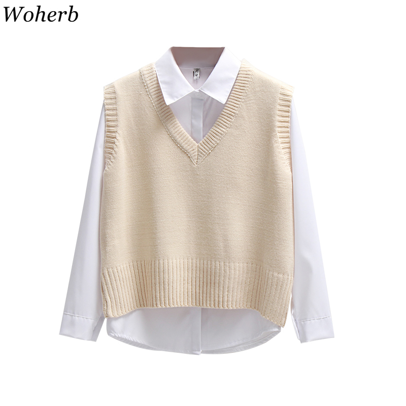Sweater Vest Women Korean Fashion Knitted Pullovers Tops Preppy Style Short Loose Knitwear Tank Coat Female 210519