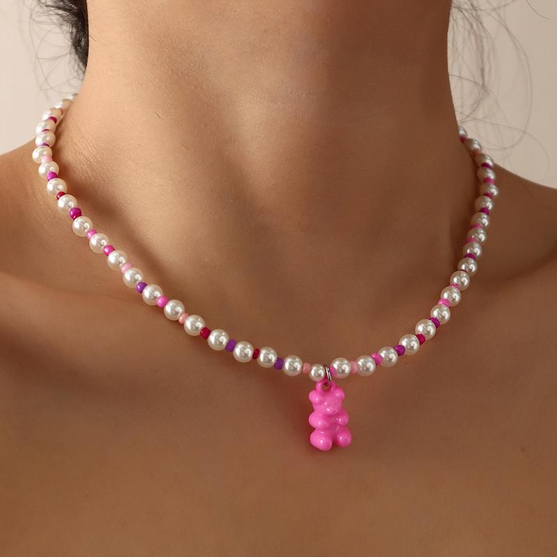 Pendant Necklaces Fashion Original Design Macaron Color Series Bear Rice Beads Pearl Clavicle Chain Female Party Gift Accessories FactoryWho, Silver
Pendant Necklaces Fashion Original Design Macaron Color Series Bear Rice Beads Pearl Clavicle Chain Female Party Gift Accessories FactoryWho, Silver