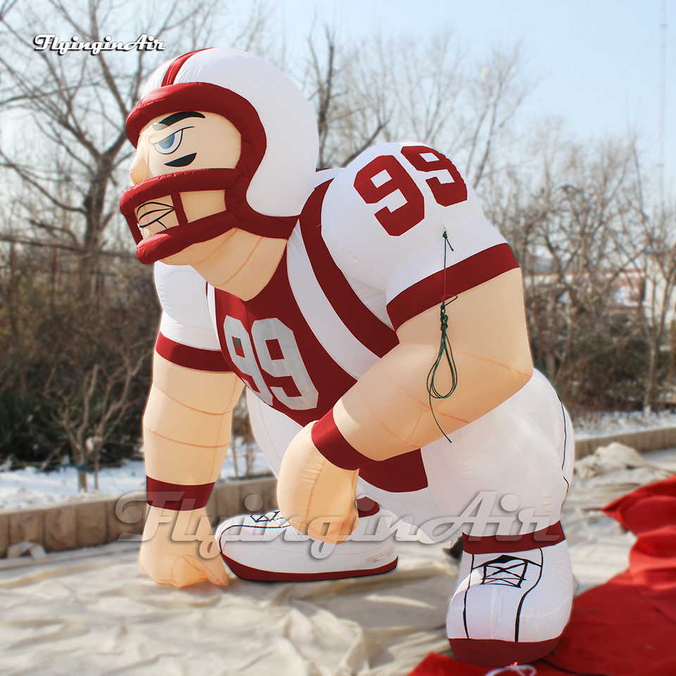 Customized Inflatable Rugby Player Model 3m Character Mascot Balloon Red Blow Up America Football Sportsman Sculpture For Game And Park Decoration