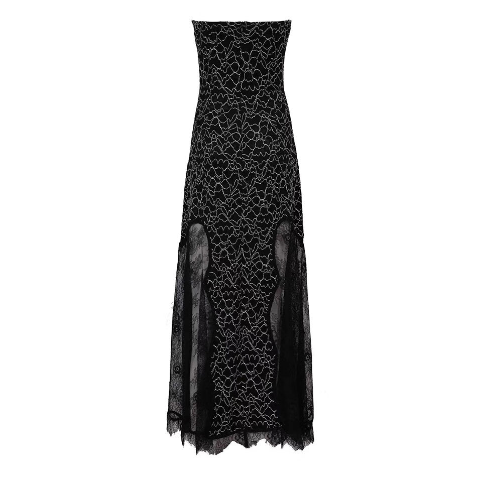 Free Chic Women Sexy Off Shoulder Dress Wrapped Chest Sleeveless Lace Embroidered Bodycon Midi Club es 210524