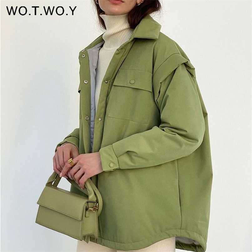 WOTWOY Patchwork Sleeve Autumn Winter Jackets Women Elegant Single Breasted Cotton Padded Parkas Female Sold Bubble Coat 211108, 21123-khaki
WOTWOY Patchwork Sleeve Autumn Winter Jackets Women Elegant Single Breasted Cotton Padded Parkas Female Sold Bubble Coat 211108, 21123-khaki