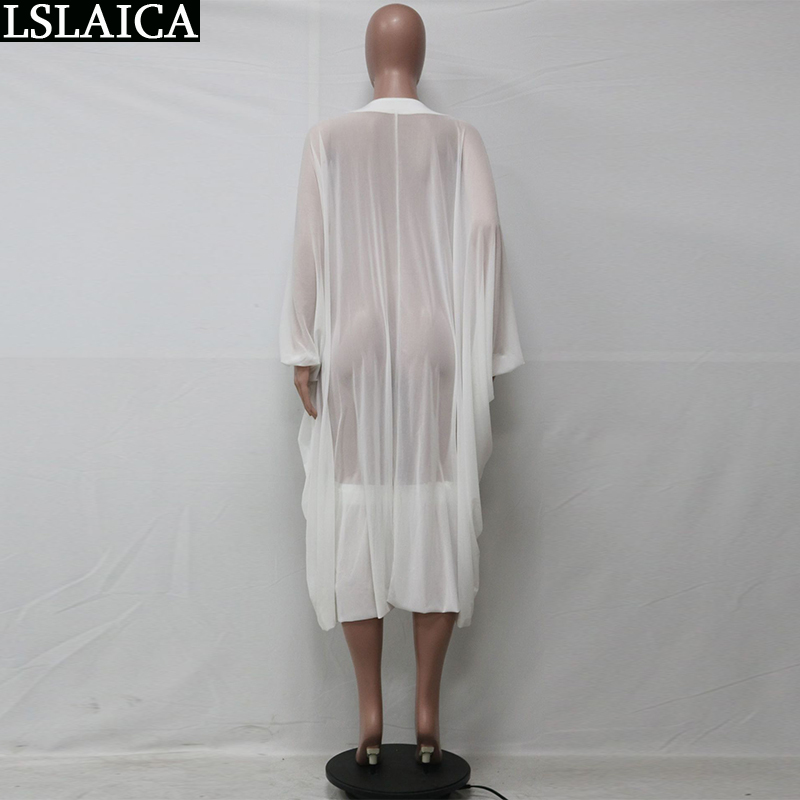 Sale Clothing Fashion Casual Mesh See-through Dress Beachwear Personality Flare Sleeve Deep VNeck Strappy Shirt Summer 210515