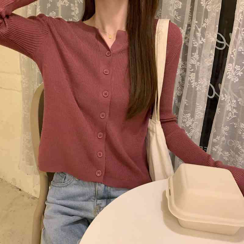 Comelsexy Women Sweater Spring Korean Loose All-match Knitted Cardigan Long-sleeved Shirt Women Solid Color Short Sweater 210515