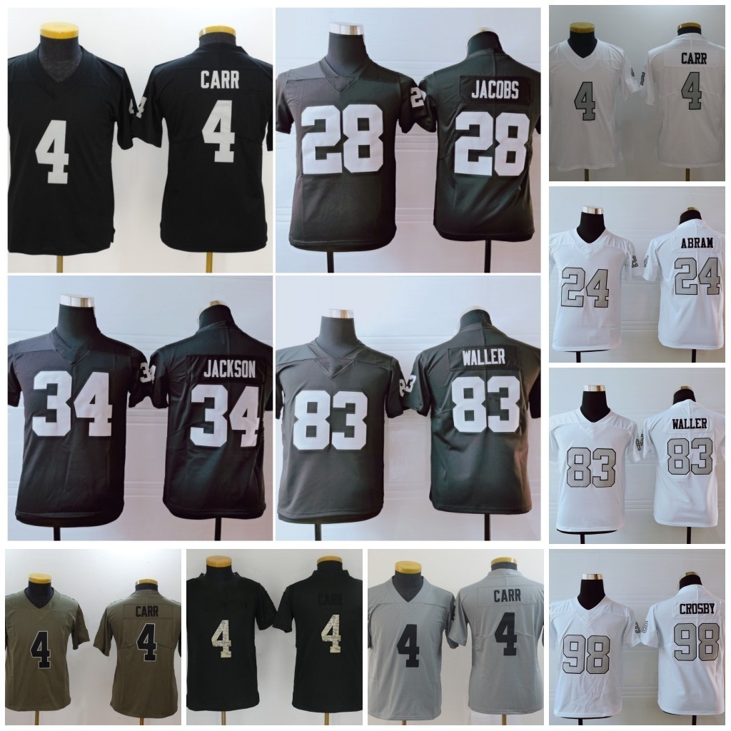 Kids Youth 4 Derek Carr 13 Hunter Renfrow 28 Josh Jacobs 34 Bo Jackson 83 Darren Waller 98 Maxx Crosby Football Jerseys, Black;red
Kids Youth 4 Derek Carr 13 Hunter Renfrow 28 Josh Jacobs 34 Bo Jackson 83 Darren Waller 98 Maxx Crosby Football Jerseys, Black;red