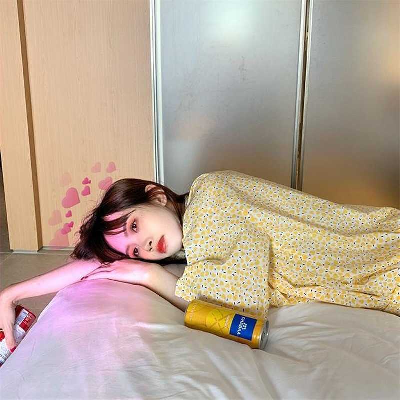 QWEEK Korean Pajamas Girls Women Home Suit Female Set Woman 2 Pieces Sleepwear Summer Floral Print Pijama Short Sleeve Pyjamas 210924