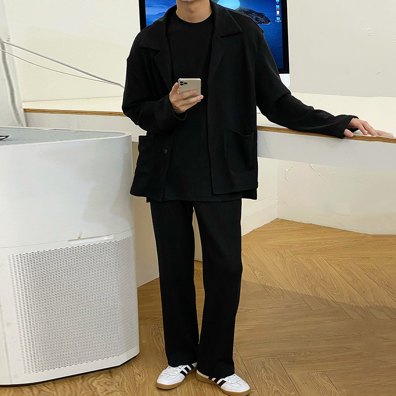 IEFB Men's Causal Three Pieces Set Fashion All-match Short Sleeve Tee + Loose Jackets + Wide Leg Straight Pants Suit 9Y6212 210524