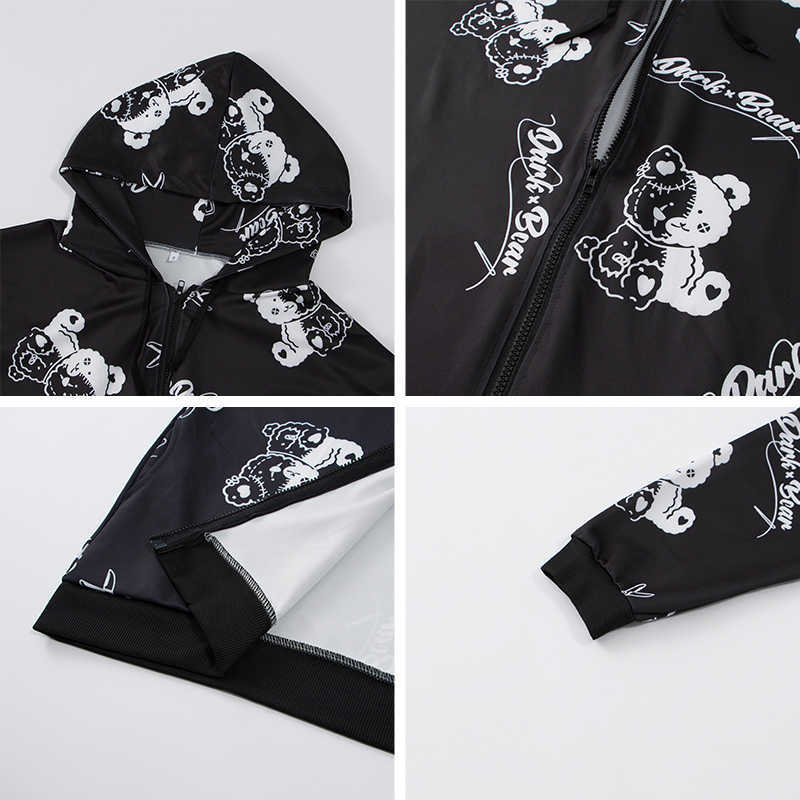 Deeptown Gothic Sweatshirt Women Black Zip Up Hoodie Fashion Autumn Clothes E Girl Hoodies Korean Long Sleeve Emo Pullover 211013