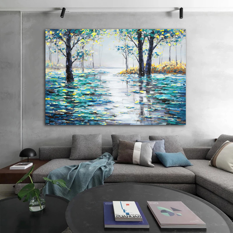 Tree Knife Painting Oil Painting On Canvas Prints Wall Art Pictures for Living Room Home Decor Forest Road Landscape Cuadros