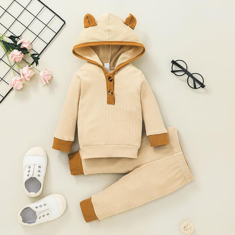 Baby Clothing Set Plain Hoodies+Pants Outfits Fall 2021 Children Boutique Clothes 0-2T Toddler Boys Girls Cotton Long Sleeves Suit