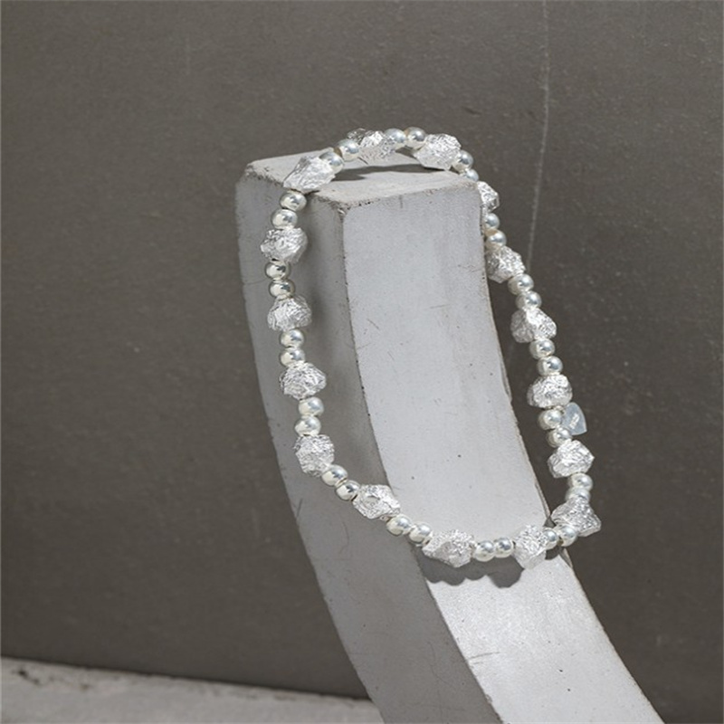 100% 925 Sterling Silver Geometric Square Round Beads Charm Bracelet For Women Fine Jewelry Female Elastic Bracelets