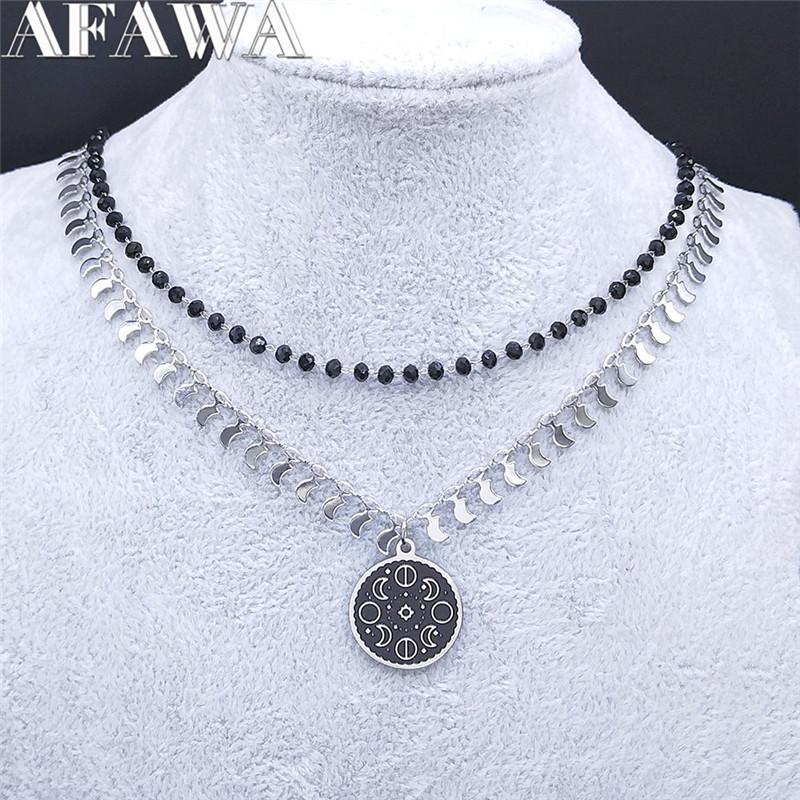 Pendant Necklaces Witchcraft Moon Stainless Steel Black Crystal Beads Layered Chain Necklace For Women Jewelry bijoux Inoxydable Femme NXS02
Pendant Necklaces Witchcraft Moon Stainless Steel Black Crystal Beads Layered Chain Necklace For Women Jewelry bijoux Inoxydable Femme NXS02