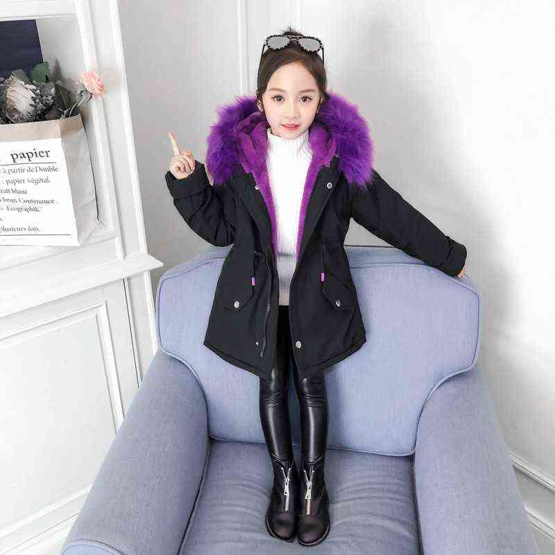 Girls Winter Coat Child Mid Length Thick Jacket and Velvet Cotton Kids Hooded Warm Outerwear Clothes for 12 Year 211222