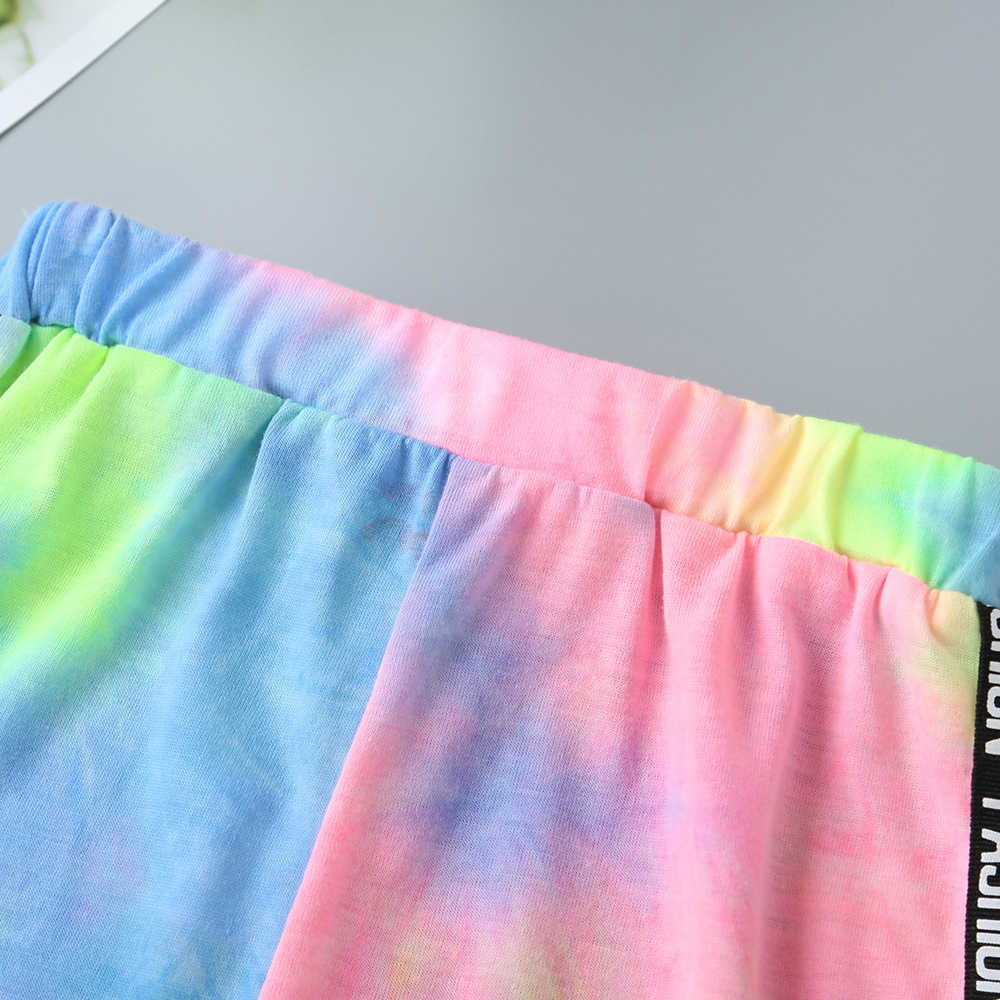 Girls Clothes Sets For Kids Cute Strap Tie-dyed Tops Short Pants Letter Muti Summer 210629
