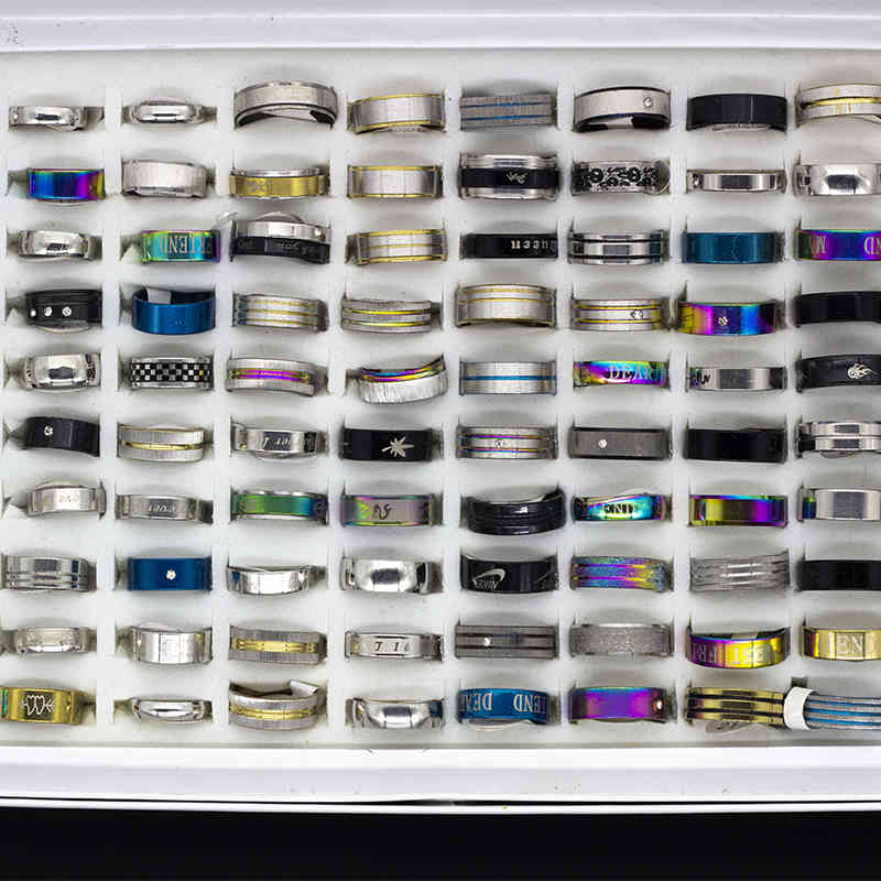 Lots Bulk Whole 50pcs Women Rings Set Stainless Steel Gold Sier Couple Black Ring Men Jewelry Gift Wedding Band Party Dropship