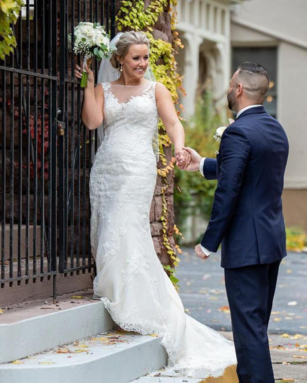 Vintage Lace Appliques Wedding Dresses 2021 vestido de noiva Sleeveless Sweep Train Mermaid Plus Size Bridal Gowns robe de mariee