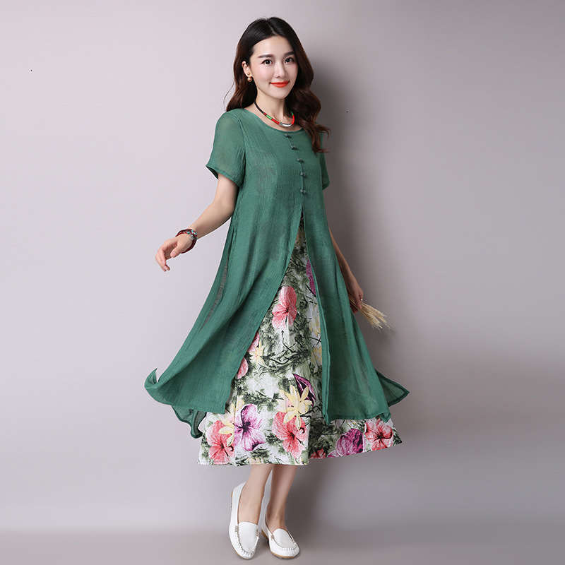 style Dresses national Casual LOTUS cotton hemp women's DRESS fake two in spring and summer of, Light gray
style Dresses national Casual LOTUS cotton hemp women's DRESS fake two in spring and summer of, Light gray