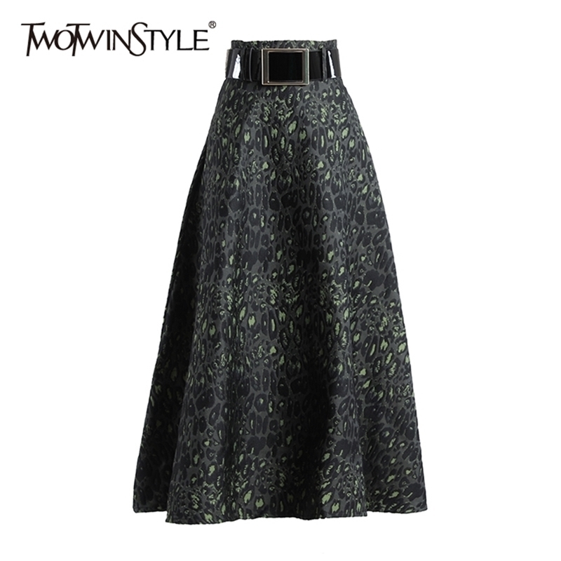 Leopard Print Midi Skirt For Women High Waist Hit Color Casual Skirts Female Spring Fashionable Clothes 210521
