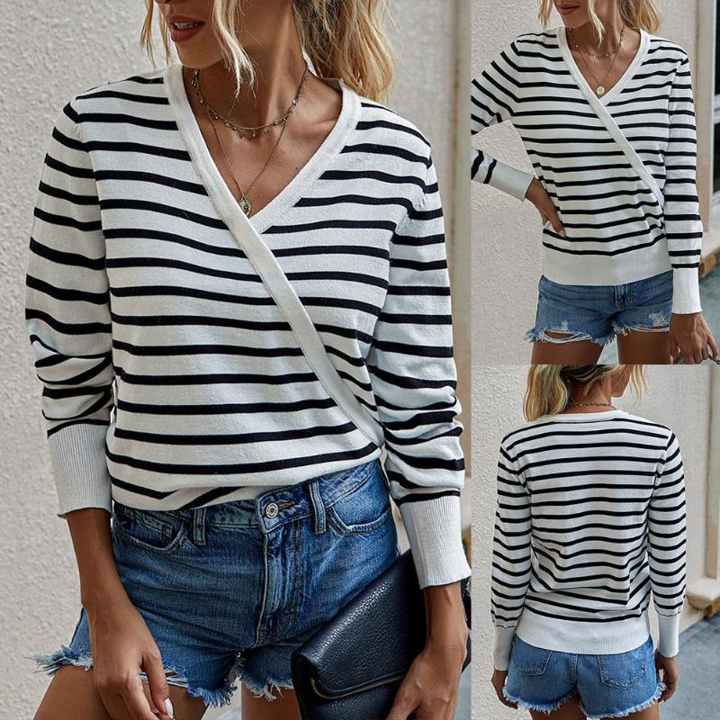 Women' Sweaters Women Autumn Streetwear V Neck Long Sleeve Cotton Knitted Blouse Stripe Wrap Front Sweater Leopard Jumpers Pullover Top, Black white stripe
Women' Sweaters Women Autumn Streetwear V Neck Long Sleeve Cotton Knitted Blouse Stripe Wrap Front Sweater Leopard Jumpers Pullover Top, Black white stripe