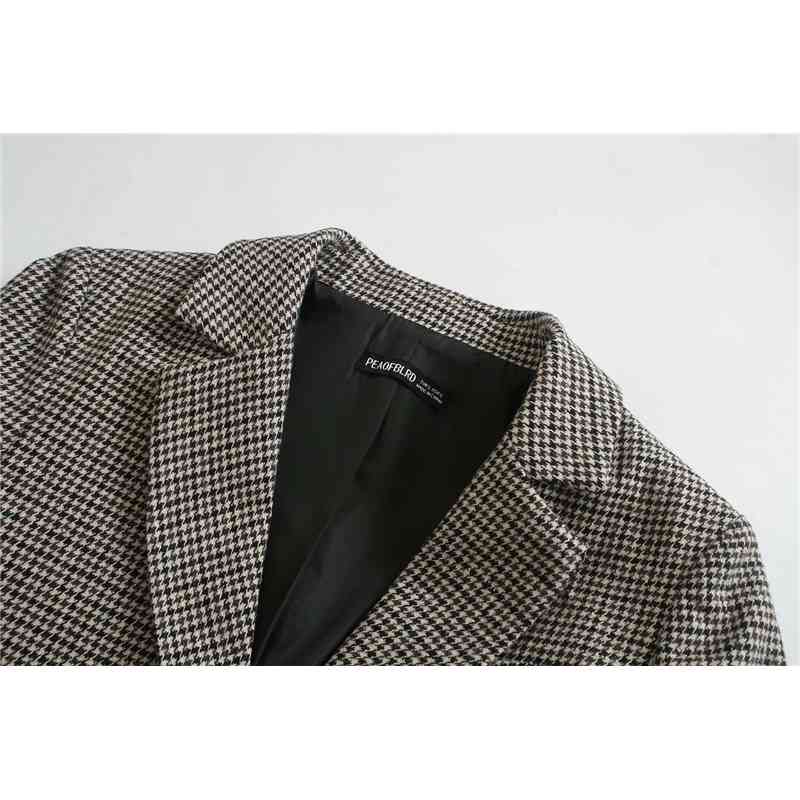 Elegant Women Khaki Plaid Jackets Fashion Ladies Notched Collar Blazers Streetwear Female Chic Pocket Button Coats 210430