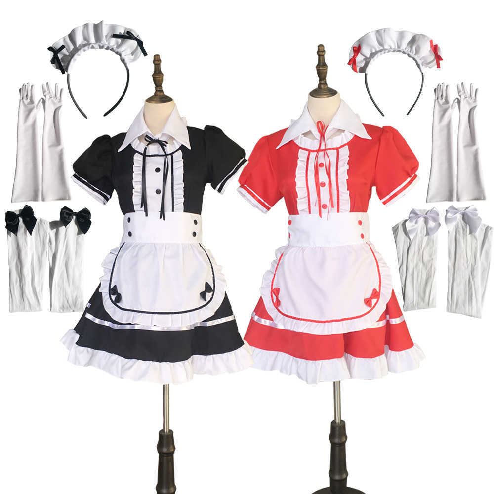 Maid Costume Japanese Anime Cosplay Sweet Classic Lolita Fancy Apron Dress with Socks Gloves Set Y0913