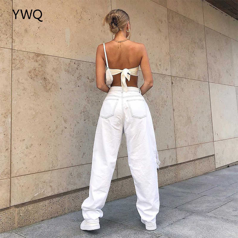 Mid Waist Boyfriend Fashion Loose Destroyed Women's Classic Hole Baggy Jeans White Vintage Pants Wide Leg Trousers 210922