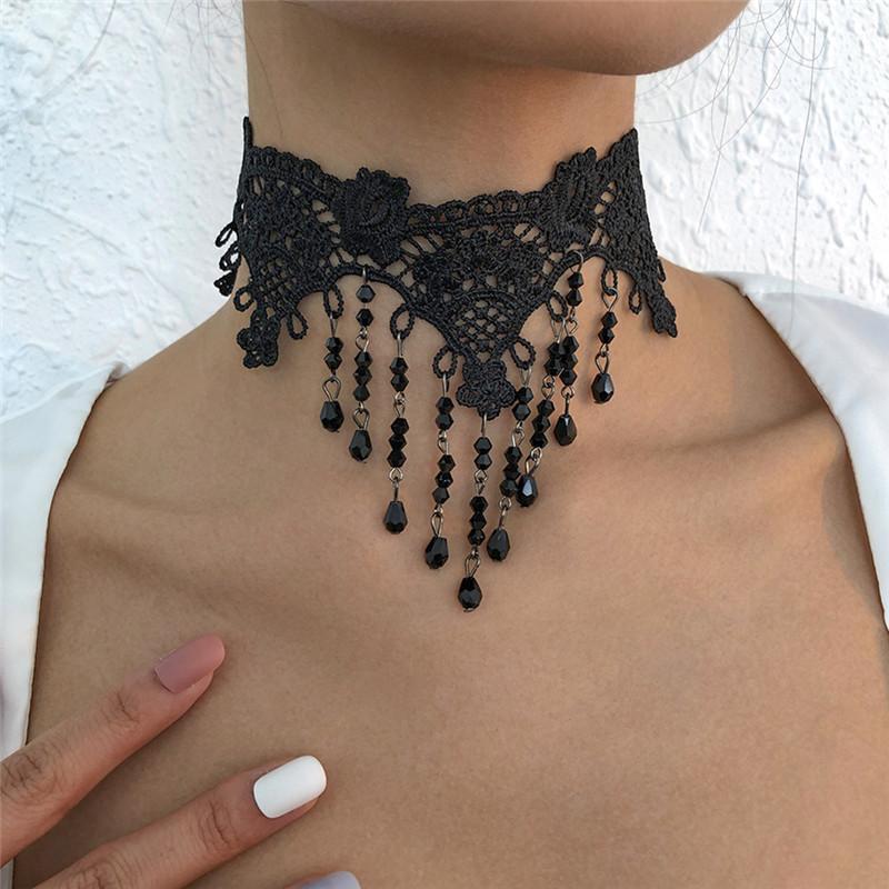 Chokers Collares Sexy Gothic Crystal Black Lace Neck Choker Necklace Vintage Victorian Woman Tassel Jewelry
Chokers Collares Sexy Gothic Crystal Black Lace Neck Choker Necklace Vintage Victorian Woman Tassel Jewelry