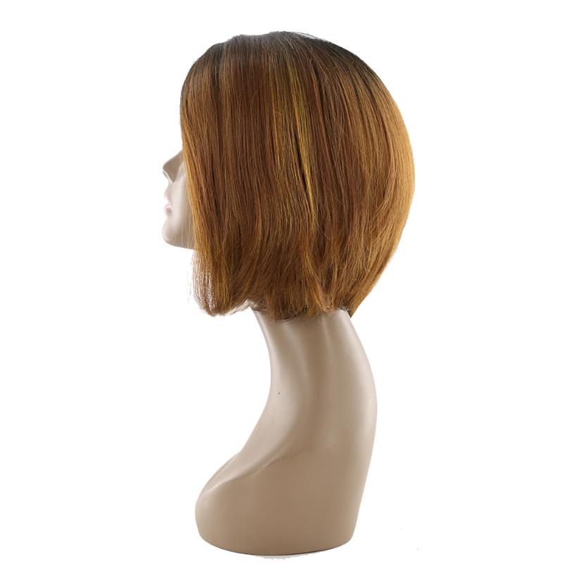 Synthetic Wigs Short Bob Ombre Brown Blonde Lace Front Wig For Black Women X-TRESS Side Part With Baby Hair