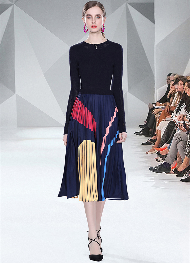 Knitted Patchwork Print Pleated Dresses Women Luxury Designer Runway Long Sleeve Round Neck Party Empire Waist Dress Spring Autumn Geometric Print Female Frocks
Knitted Patchwork Print Pleated Dresses Women Luxury Designer Runway Long Sleeve Round Neck Party Empire Waist Dress Spring Autumn Geometric Print Female Frocks