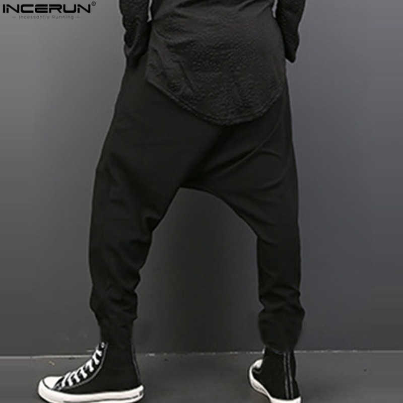INCERUN Vintage Men Loose Drop Crotch Drape Pants Dance Baggy Trousers Men Drawstring Harem Pants Men Pantalon Hombre Plus Size 201006