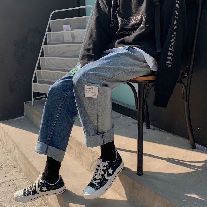 Men's Gradual Change Baggy Homme Casual Pants Classic Cargo Pocket Jeans Leisure Male Biker Denim Blue Color Trousers S-2XL 210524