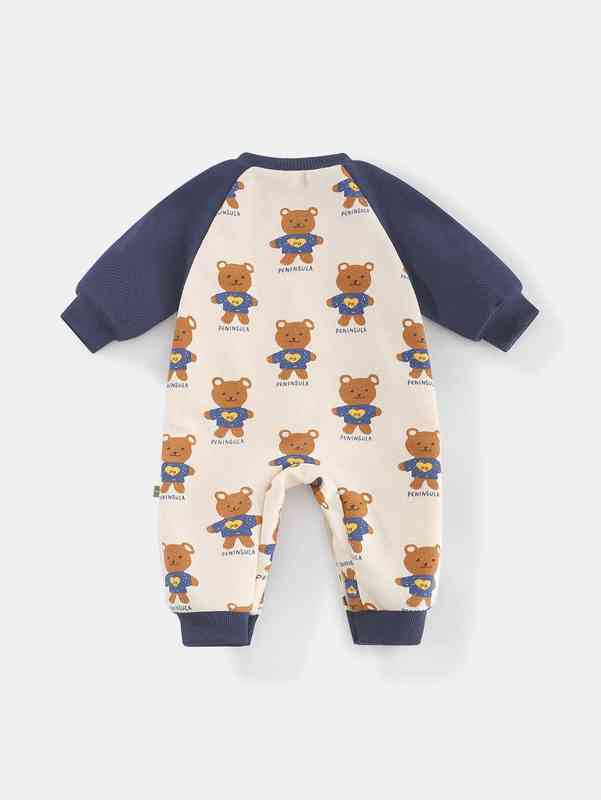 Peninsula Baby Cartoon & Letter Graphic Raglan Sleeve Jumpsuit SHE